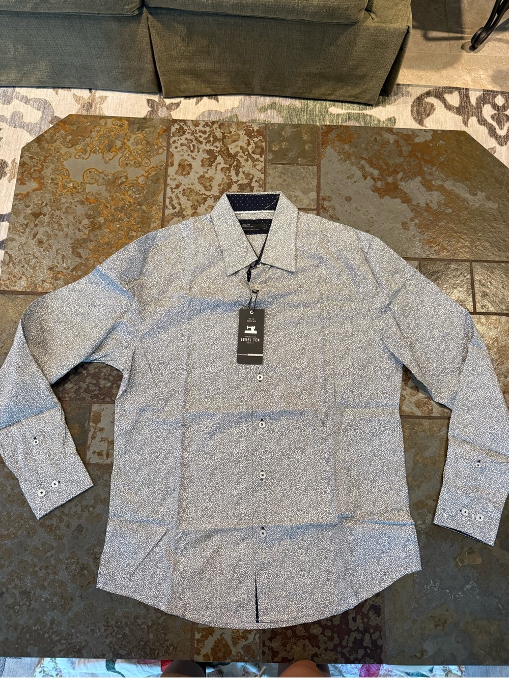Men's Printed Light Blue Long-Sleeve Dress Shirt by Calvin Klein